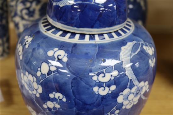 A pair of Chinese blue and white ginger jars and covers and a pair of vases